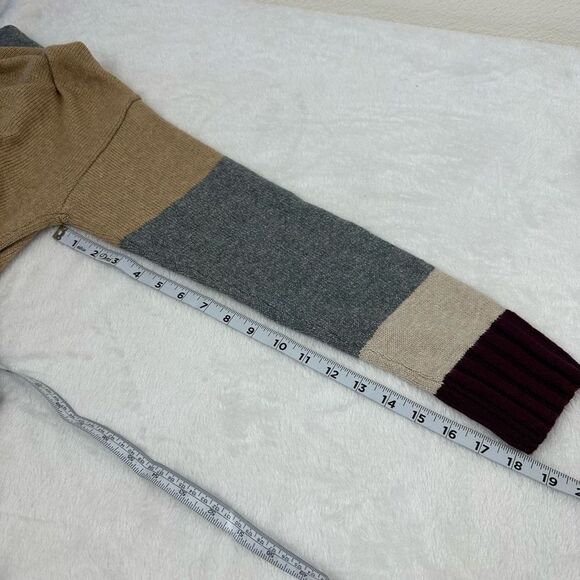 Loft Womens M Longline Belted Cardigan Sweater Neutral Chunky Colorblock Stripe - Picture 8 of 10